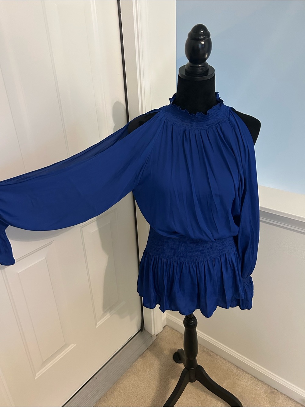 Women's Royal Blue Cold-Shoulder Smocked Waist Top These Three Boutique